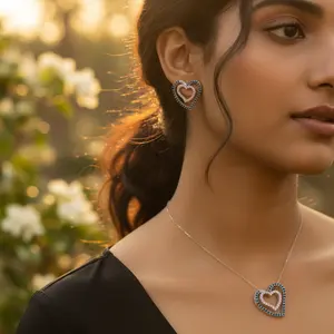 Boucles d'oreilles en forme de cœur en argent pour femmes, bijoux cristallins, cadeau - Product Image 1