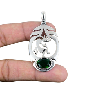 เครื่องประดับสำหรับผู้หญิงจี้เงินสไตล์โบโฮ925เครื่องประดับเงินสเตอร์ลิงสีเขียวพลอยนิลอัญมณีแฮนด์เมดของขวัญสำหรับ - Product Image 1