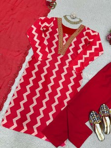 Most Selling Maslin Printed Suit 3 Pieces Kurta Pent Dupatta New <b>Kurti</b> Collections Exporting From India Salwar for Diwali - Product Image 5