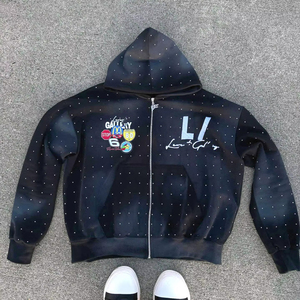 Sudadera con Capucha de Lujo con Cremallera y Pedrería, Estilo Urbano Extragrande Personalizado para Hombre, Felpa Gruesa, OEM ODM - Product Image 4
