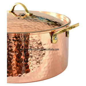 Vintage Premium <b>Copper</b> Pot Brass <b>Handles</b> Carved Hammered Design Luxury Elegant Wedding Functional Piece <b>Kitchen</b> Display - Product Image 5