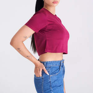 Top corto de algodón para mujer, camiseta con diseño suelto, decoración bordada al por mayor, impresión Digital, temporada de verano - Product Image 2