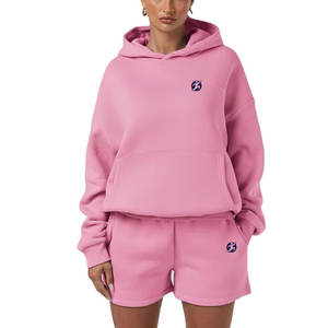 Ensemble de sport deux pièces style moderne 100% coton pour femme : sweat à capuche et short avec laçage frontal, séchage rapide, logo personnalisé - Product Image 1