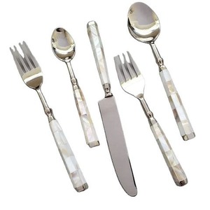Juego de cubiertos modernos de acero inoxidable con mango de madreperla, cubiertos de diseñador, vajilla de comedor elegante para el hogar y el hotel - Product Image 1