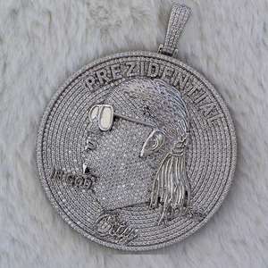 Regalo de aniversario para hombres Iced Out Round Cut VVS Moissanite Diamond Pendant en 925 Sterling Silver Hip Hop Style Gold Plated - Product Image 3