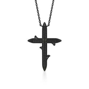 Collar con colgante de cruz negra Jeulia Thorn en plata de ley - Product Image 1