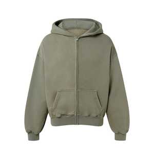 Sudadera con capucha con cremallera personalizada para hombre, Sudadera con capucha con cremallera unisex de algodón 100% bordada, transpirable, anticontracción, sudaderas con cremallera de peso pesado 400GSM - Product Image 1