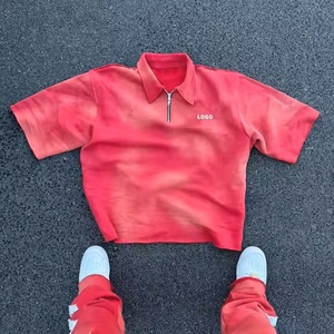 Camisetas vintage con logotipo personalizado, camiseta de gran tamaño de color sólido de peso pesado, Camiseta extragrande de manga corta con cremallera y lavado con ácido - Product Image 3