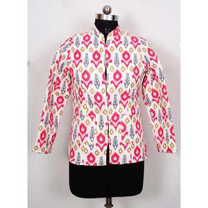 Handmade Women's Vintage Cotton Blazer Floral Print Reversible <b>Cardigan</b> Coat <b>with</b> Plaid Pattern Indian Style Woven Jacket - Product Image 2