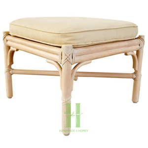 Round Scallop Rattan <b>Ottoman</b> with White Cushion Luxury Wicker <b>Stool</b> Variety of Design OEM Packing in HNH Craft Factory - Product Image 4