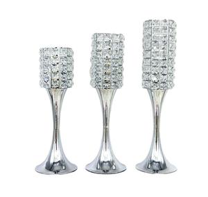 Set Of 3 Decorative Metal Crystal Goblet <b>Candle</b> Holder Tabletop Centerpiece Silver Color for Wedding Parties Decor - Product Image 1