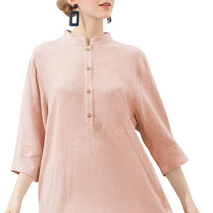 2024 vestido recto de manga tres cuartos con cuello en V y botones para mujer, ropa festiva lavable sostenible Natural tejida - Product Image 1