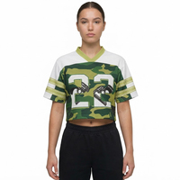 T-shirt sportif à manches courtes pour femme, imprimé camouflage, col en V, avec logo numéro 23, respirant, en polyester tricoté