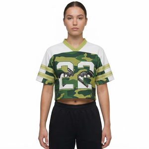 Camiseta Deportiva Corta con Estampado de Camuflaje para Mujer, Cuello en V, Manga Corta, con el Número 23, Transpirable, de Poliéster Tejido - Product Image 2