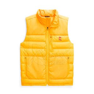 Men's Winter Fashion <b>Yellow</b> Sleeveless Puffer <b>Vest</b> Soft Lightweight Woolen <b>Top</b> With Decoration Pocket Windproof Nylon Fabric - Product Image 2