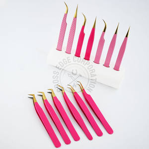 Pinzas al por mayor para extensión de pestañas con punta de fibra, finas, con punta en X, para volumen, de acero inoxidable rosa, herramienta para pestañas de volumen. - Product Image 2