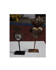 Ensemble de 2 Pcs cœur sacré en métal doré antique sur support cœur sacré en strass - Product Image 1