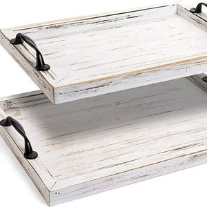 Bandeja de Madera de Pino para Servir Verduras y Alimentos, Diseño Rectangular Moderno, Bandeja Decorativa para Servir Frutas, Té y Alimentos con Asa - Product Image 1