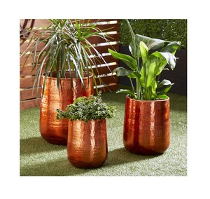Maceta de cobre puro decorativa para el hogar con juego de diseño estándar de 3 macetas de forma redonda recubiertas de color al precio más bajo - Product Image 2