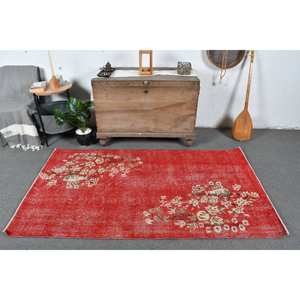 Tapis Vintage Rouge Beige 3,6x6,5 pieds Tapis Turcs - Product Image 1