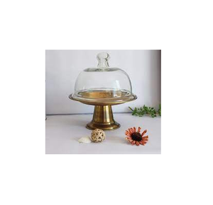 Natural Brass <b>Cake</b> <b>Stand</b> Gold Base Birthday Dessert <b>Cake</b> <b>Stand</b> Metal <b>with</b> Golden Polished <b>Cake</b> <b>Stand</b> and Acrylic <b>Lid</b> - Product Image 1