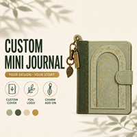 LABON Carnet de poche A7 personnalisé, motif botanique vert sauge, avec breloque feuille, journal intime, OEM ODM Marque privée