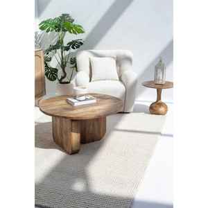 Haldor Table basse ronde en bois de manguier avec pieds croisés pour meubles de salon panneau de maison style bois - Product Image 5