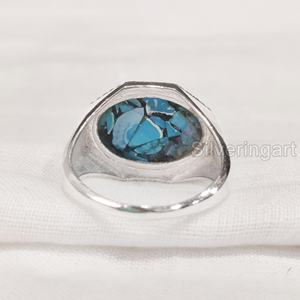 Anillo de hombre al por mayor, piedra preciosa turquesa de cobre azul Natural, anillo de piedra natal de diciembre, joyería fina árabe, anillo de Plata de Ley 925 - Product Image 5
