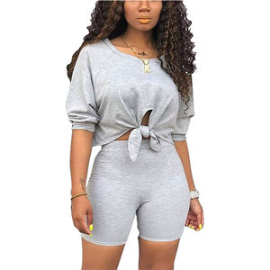 Sudadera de algodón 100% para mujer, sudadera recortada de verano más vendida con diseño de nudo frontal, precio al por mayor, ropa de verano absorbente - Product Image 1