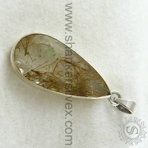 Venta caliente buena calidad 925 plata esterlina Natural oro rutilo piedra preciosa forma de lágrima colgante joyería hecha a mano mayorista - Product Image 6