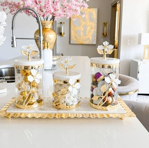 Contenants de bocaux design pour la maison Récipient poli à l'or avec couvercle en marbre pour chocolats Fruits secs à vendre - Product Image 4