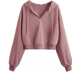 2025 haute qualité Logo personnalisé femmes col en V haut court sweats à capuche en gros femmes sweats à capuche filles porter à capuche - Product Image 1