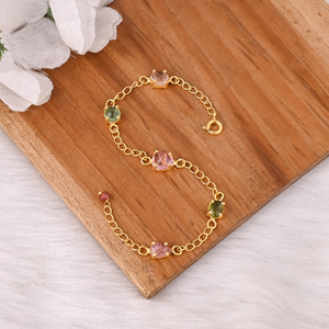 925 <b>Sterling</b> <b>Silver</b> Tourmaline Birthstone <b>Bracelet</b> for <b>Women</b> Handmade Designer <b>Bracelet</b> Gold Plated Jewelry Link Chain <b>Bracelet</b> - Product Image 5