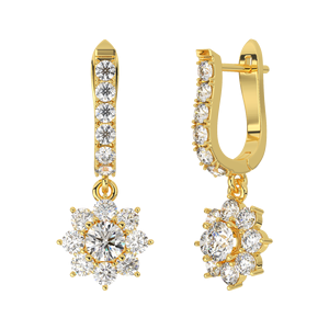 Boucles d'oreilles pendantes en plaqué or massif 10 carats à la mode vintage pierre de zircon CZ en forme de fleur pour toutes les occasions-cadeau de fête - Product Image 4