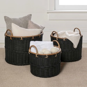 Juego de 3 cestas de ratán negro, cestas de almacenamiento hechas a mano, venta al por mayor, ecológicas, hechas en Vietnam - Product Image 3