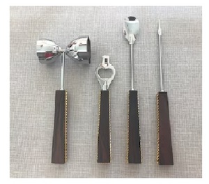 ชุดเครื่องบาร์ 3 ชิ้น - สแตนเลสพร้อมด้ามจับไม้จิ๊กเกอร์สองด้าน, มีดปรุงรส, ช้อนค็อกเทล - Product Image 2