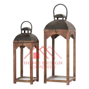 2025 Best Quality Metal <b>Frame</b> Candle Lantern Hot Selling Wooden Hanging Lantern for Wedding Decorations - Product Image 1