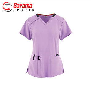 Uniforme médical d'infirmière personnalisé 4 voies, ensembles de gommes à col en V Anti-rides pour femmes avec ajusteur à fermeture éclair - Product Image 2