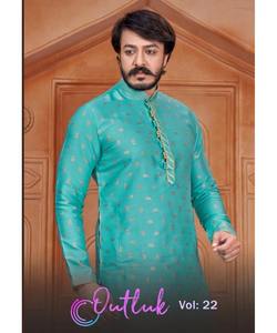 Arabic <b>Indian</b> Punjabi Kurtassalwarkurta Design for Men Green Wedding Latest Style AchkanBandhgalaSherwani <b>Fabric</b> - Product Image 6