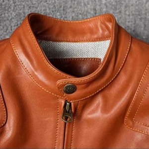 Chaqueta de Motociclista para Hombre, de Cuero Genuino y Lona, Estilo Urbano, Ajustada, con Cierre, Cuello Alto, Resistente al Viento, para Invierno - Product Image 6