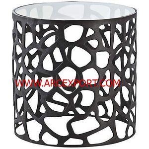 Đồ Trang Trí Thiết Kế Mới Lạ Mắt Bàn Kim Loại Kính Trong Suốt Thiết Kế Hình Tròn Cổ Màu Vàng Mới - Product Image 3