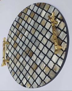 Bandeja Eid con incrustaciones de madreperla de forma redonda hecha a mano india, bandeja para servir con incrustaciones de fregona, decoración del hogar, juego de Decoración de mesa Bakhoor - Product Image 2