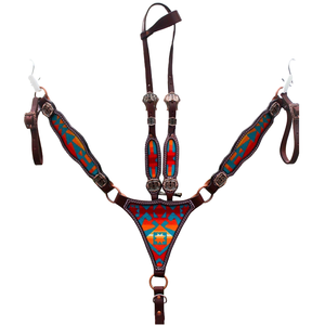 Juego de Cabezada y Pechera para Caballo Hechos a Mano con Cuero Vacuno de Argentina Occidental, Plateado Cromado Antiguo con Lavado Ácido, Blanco Único - Product Image 2