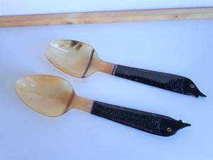 ชุดเซิฟเวอร์สลัดฮอร์นธรรมชาติคุณภาพเยี่ยมช้อนและส้อม2ชิ้นชุดที่เสิร์ฟสลัดส่วนบุคคลเครื่องครัวและอุปกรณ์บนโต๊ะอาหารแบบผสม - Product Image 4