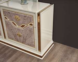 Juego de Dormitorio Moderno de 4 Piezas con Tapicería, Madera y Detalles Dorados en Beige para Uso Hotelero - Product Image 2