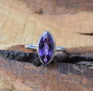 Solid 925 Sterling Silver 10x5mm Natural February Birthstone Amethyst Marquise Bezel Setting Handmade Minimalist <b>Ring</b> For Women - Product Image 4