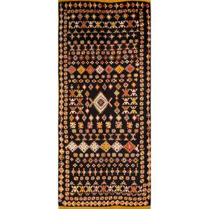 พรมขนสัตว์ลายเรขาคณิต Kiaan รุ่น Pae-149 สีเทา-ดำ ทอมือแบบแบน สำหรับบ้าน ห้องนั่งเล่น ทางเดิน พรมปูพื้นห้อง ทำจากปอกระเจา - Product Image 1