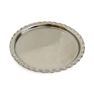 Plateau de présentation rond en cuivre martelé à la main, 34 cm - 13,3 pouces, plateau de service à café pour les cérémonies, nickel - Product Image 2