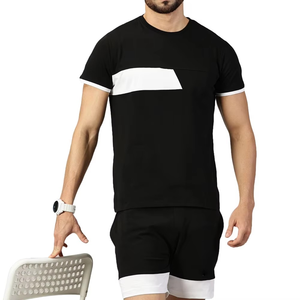Conjunto de dos piezas personalizado para hombre, ropa deportiva de verano para gimnasio, pantalones cortos transpirables de algodón para correr y camisa de manga corta con cuello redondo, estilo informal - Product Image 4