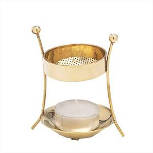 Brûleur d'encens en laiton pur fait à la main Leela Dhoopdaani, couleur jaune, pour la maison, le bureau, l'hôtel, style indien Lobaan, pour cônes et bâtonnets d'encens - Product Image 1